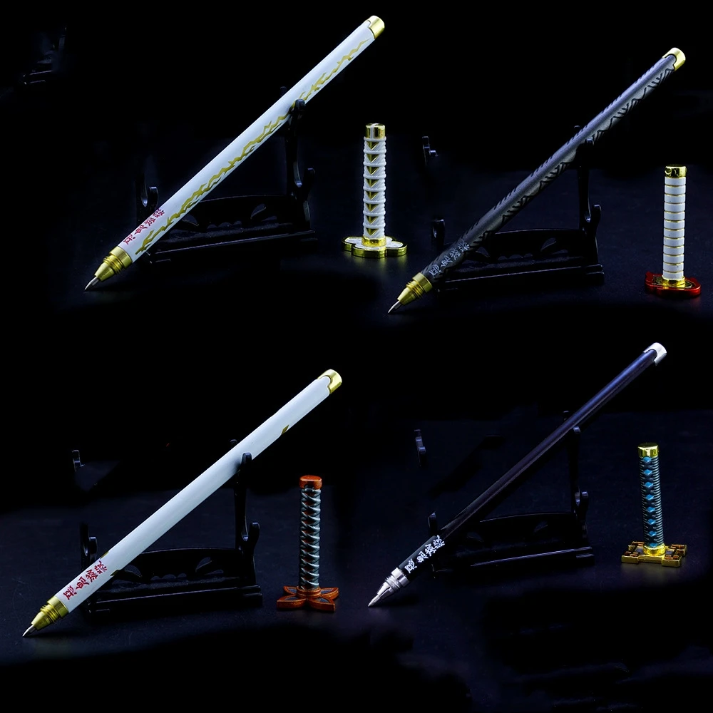 Anime Demon Slayer Kimetsu no Yaiba Gel Pen Metal Sword Weapon Model Cosplay Prop Katana Samurai Knife Halloween Student Gifts