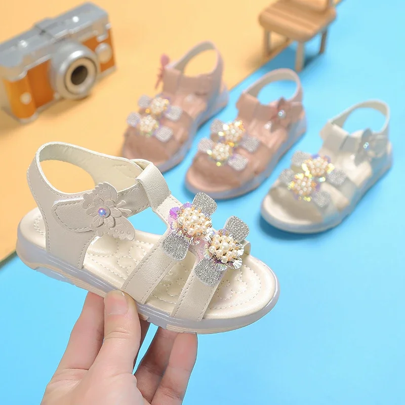 

Kids Baby Girl Sandals New Style PU Leather Flats Sole Children Summer Fashion Slipper Shoes Size 21-30 Footwear