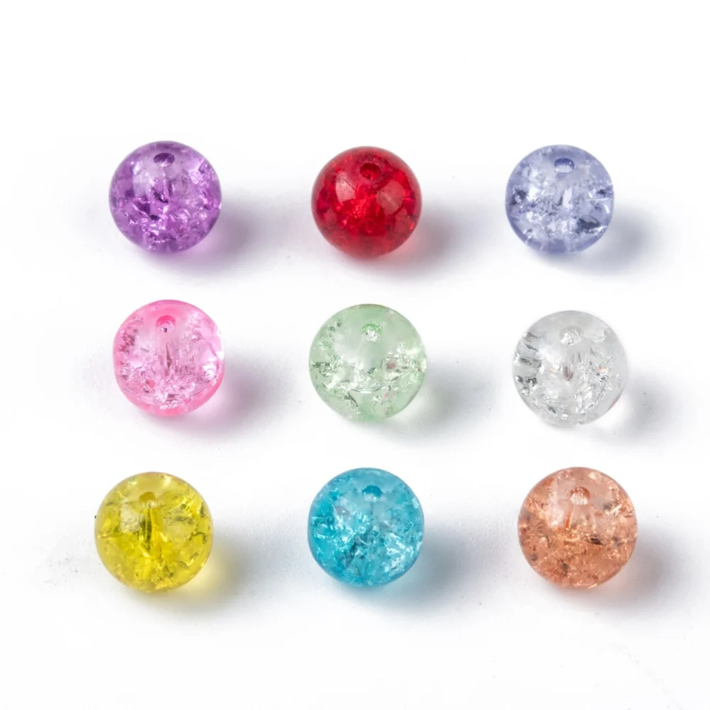 

5Bag Transparent Crackle Glass Beads Round Mixed Color 8x7mm Hole: 1mm about 100pcs/bag