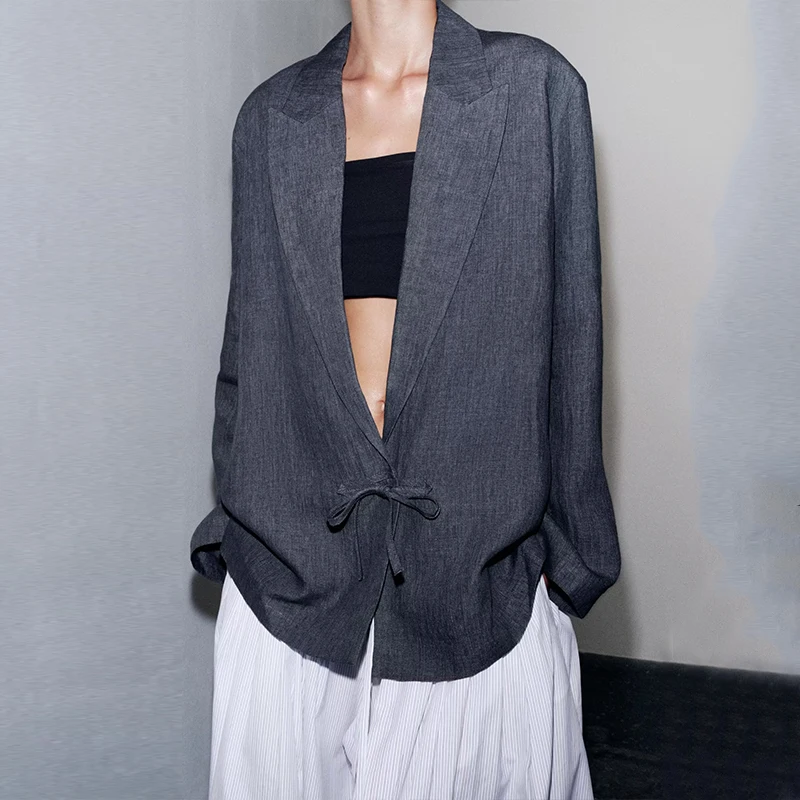 자다타 여성 미니멀리스트 순면 수트 재킷 출퇴근 스타일 긴 소매 클래식 칼라 솔리드 컬러 2025 신상품