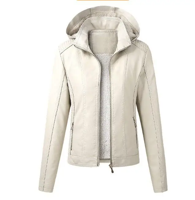 Chaqueta de cuero con capucha para mujer, abrigo de piel sintética, abrigo cálido, prendas de vestir, Otoño e Invierno