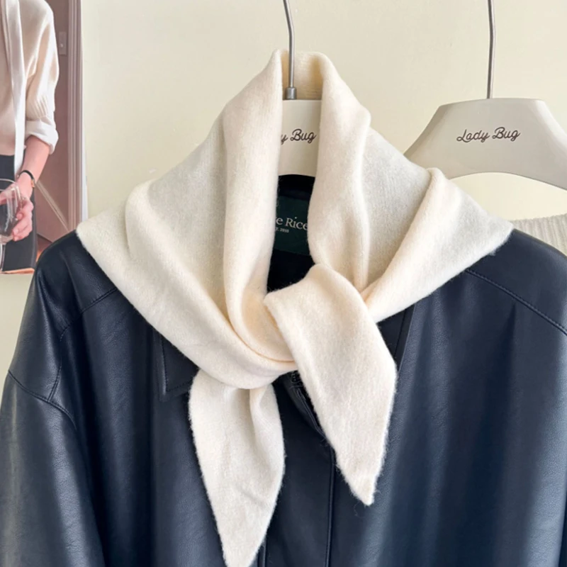 

Зимний теплый вязаный шарф, шаль, женский корейский треугольный бандана, платок, декоративные многофункциональные однотонные шарфы из пашмины