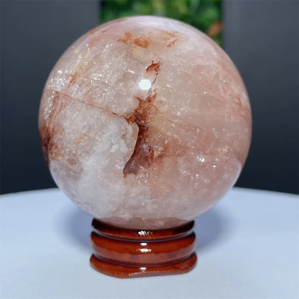 Natural Crystal Ball Red Fire Quartz Energy Meditation Reiki Healing Sphere Mineral Home Decoration Crafts Gifts Gemstones