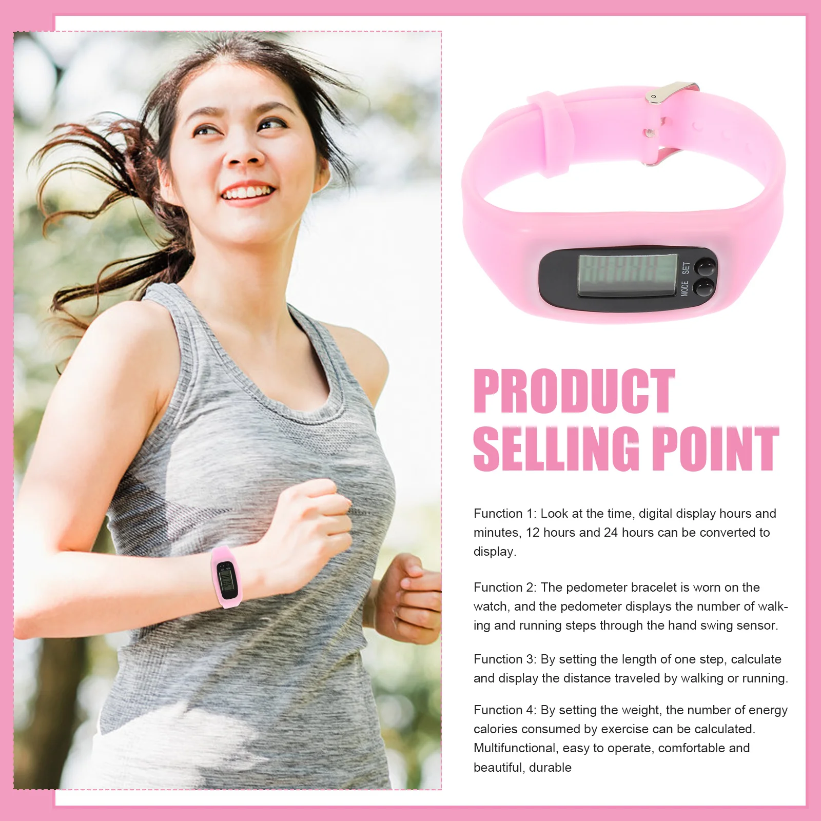 

Bracelet Wrist Step Counter Watch Clear Display Portable Silicone Design For Walking Exercise Pedometer Watch Wrist