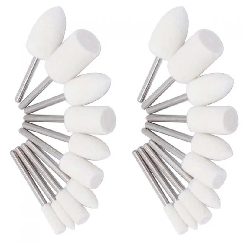 20pcs Wool Felt Mounted Mandrel Polishing Buffing Wheels Grinding Bits Grinder Head Polish Watch Jewelry Rotary Tool Accessories
