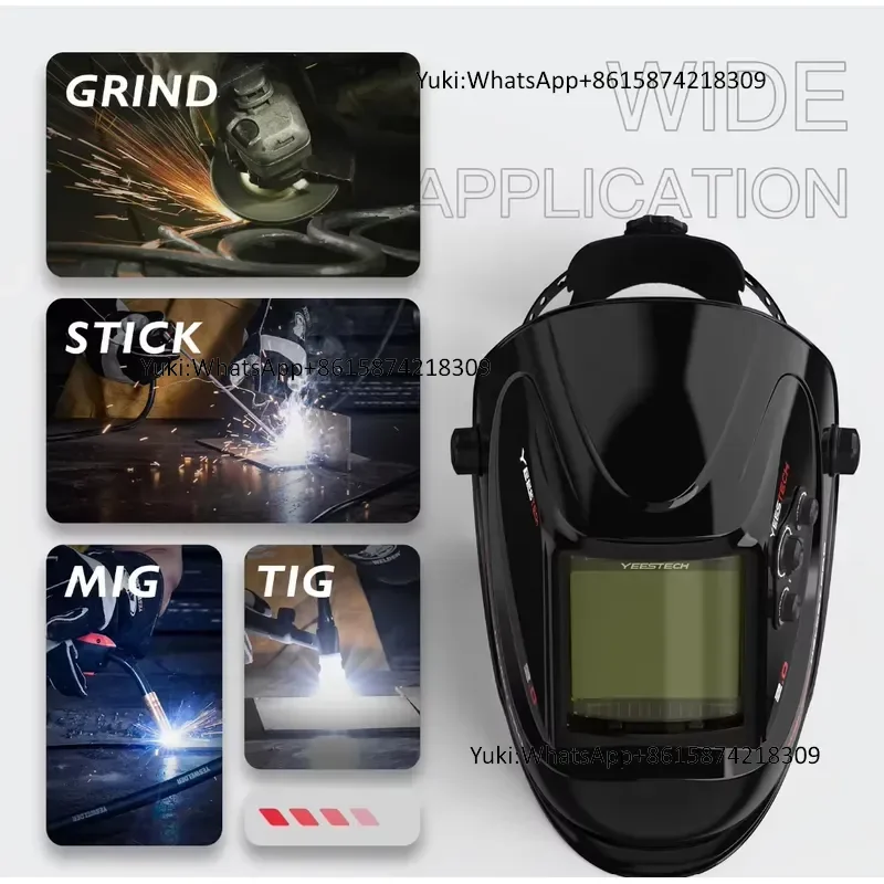 YEESTECH Auto Darkening Welding Helmet Blue Light Blocking Solar Powered Wide Shade 3/5-9/13 4 Arc Sensors Grinding