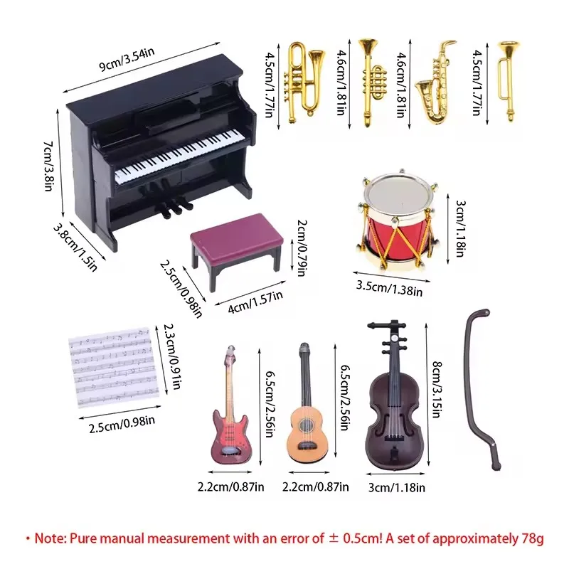 Miniature Musical Instruments Collection 1:12 Doll House Accessory Piano Violin Guitar Model for Music Room Ornament DIY Decor