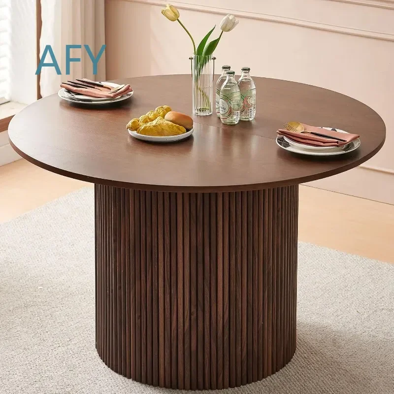 47 Inch Round Dining Table for Rustic Farmhouse Kitchen Dinner Set for 4–6 People MDF Core Two-Part Top Wood Look Dining