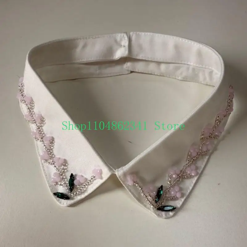 652F Rhinestones Decorated Black White Fake Collar Handicrafts Bead And Breathable Collar for Years Round Use