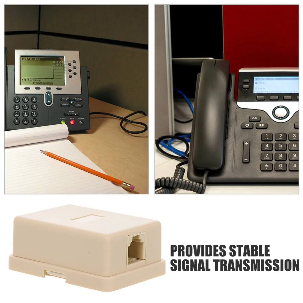 2Pcs Telephone Junction Box Beige Single Hole Splitter Box Stable Transmission Phone Line Connector for Home Office