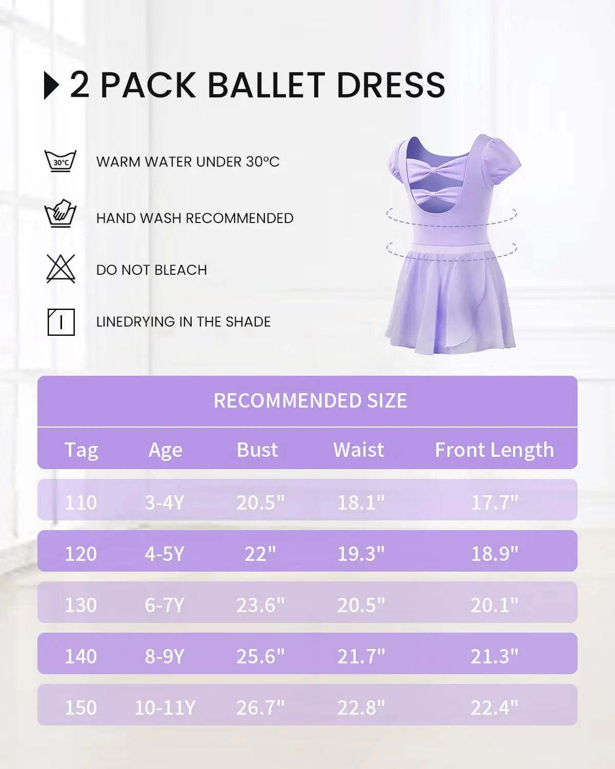 2 Pack Ballet Dress for Girls Kids Short Sleeve Gymnastics Costume with Removable Shiny Skirt Children Ballet Dancewear Set