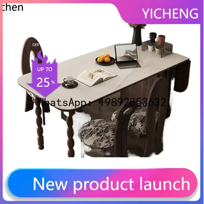 

X7 Rock Board Folding Dining Table Solid Wood Rectangular Table Vintage Walnut Color Dining Table
