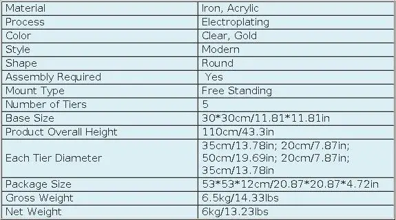 5-Tier Gold Display Stand, 110cm High Crystal Wedding Centerpieces Floral Rack, Free Standing Flower Stand for Banquet, Festival, Birthday Party