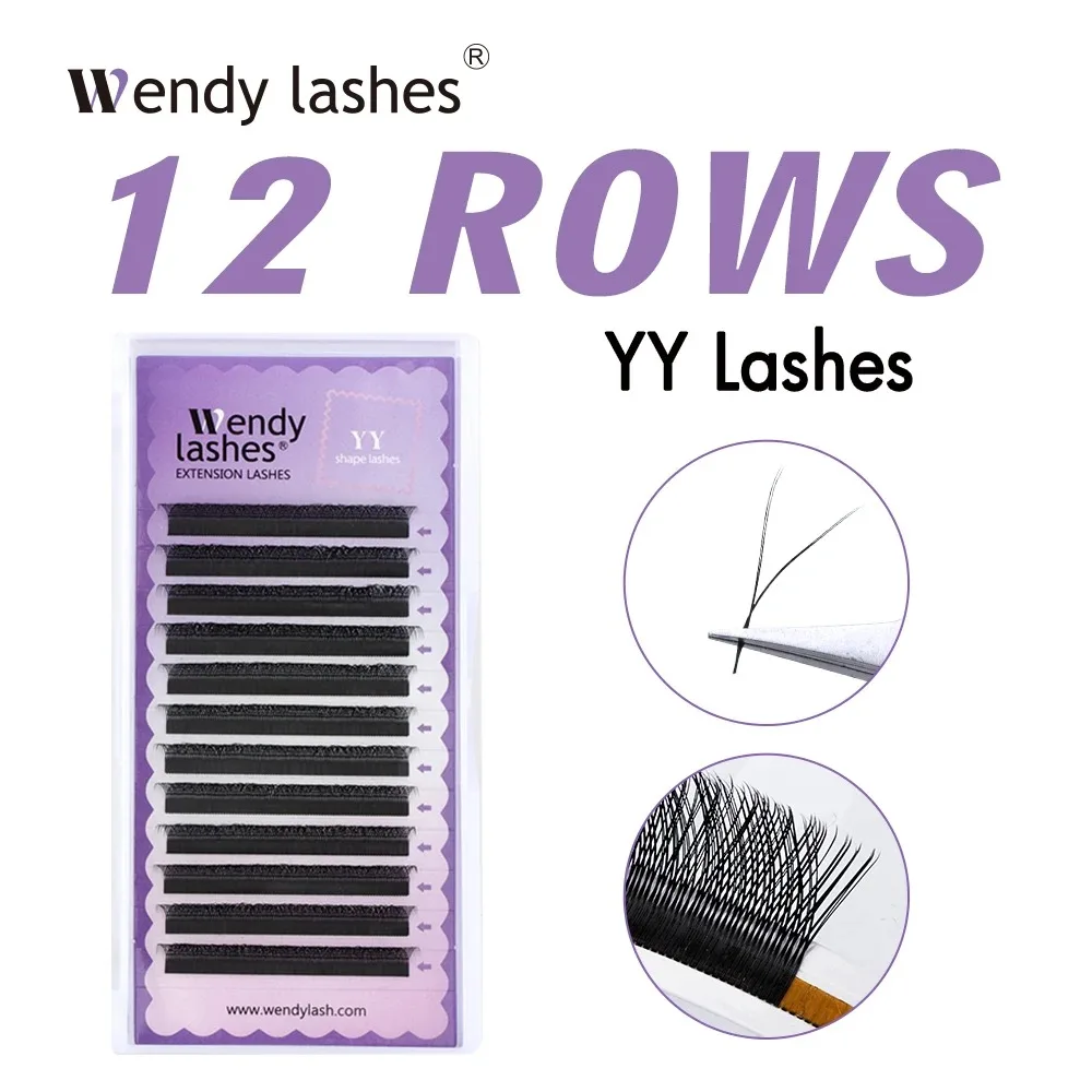 WENDY 2D YY forma C/D Curl Eyalash extensión suave prefabricado volumen ventiladores dos puntas en forma de Y imitación visón impermeable Natural Cilia falsa