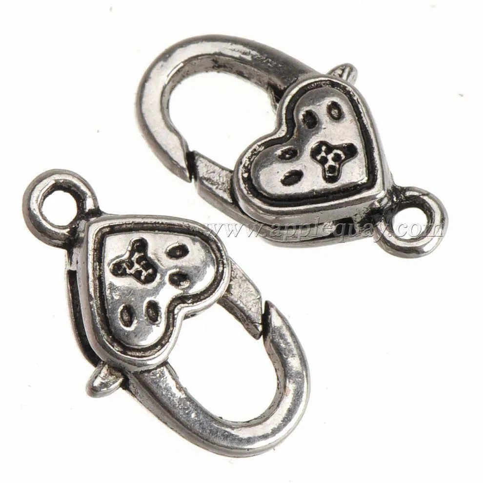 Clasps Clow Metal Silver Bangles Ropes Hooks Heart 20mm Wholesale Bulk Items 20pcs Jewelry Keychain DIY Making Accessories Parts
