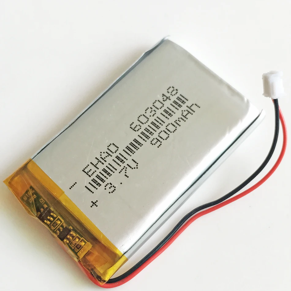 Lote de 10 baterías recargables Lipo de 3,7 V y 900 mAh. 603048   + enchufe JST de 2 pines y 1,5 mm para GPS, Bluetooth, grabadora, auriculares, cámara de libro electrónico