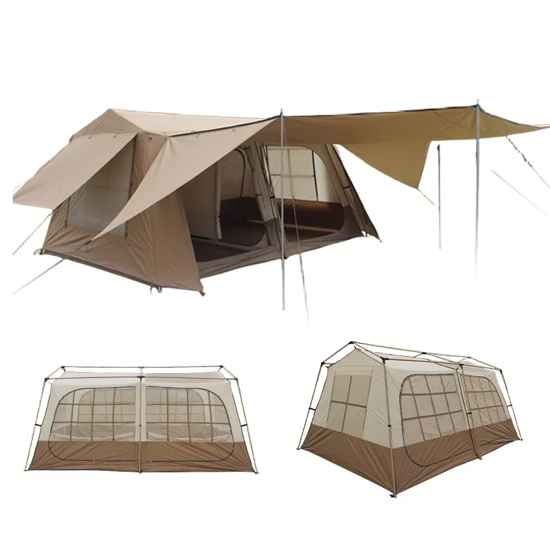 8-12 Person Extra Large Portable Tent, Tarp And 2 Bedrooms, Waterproof Windproof Tent With Carry Bag For Outdoor Picnic