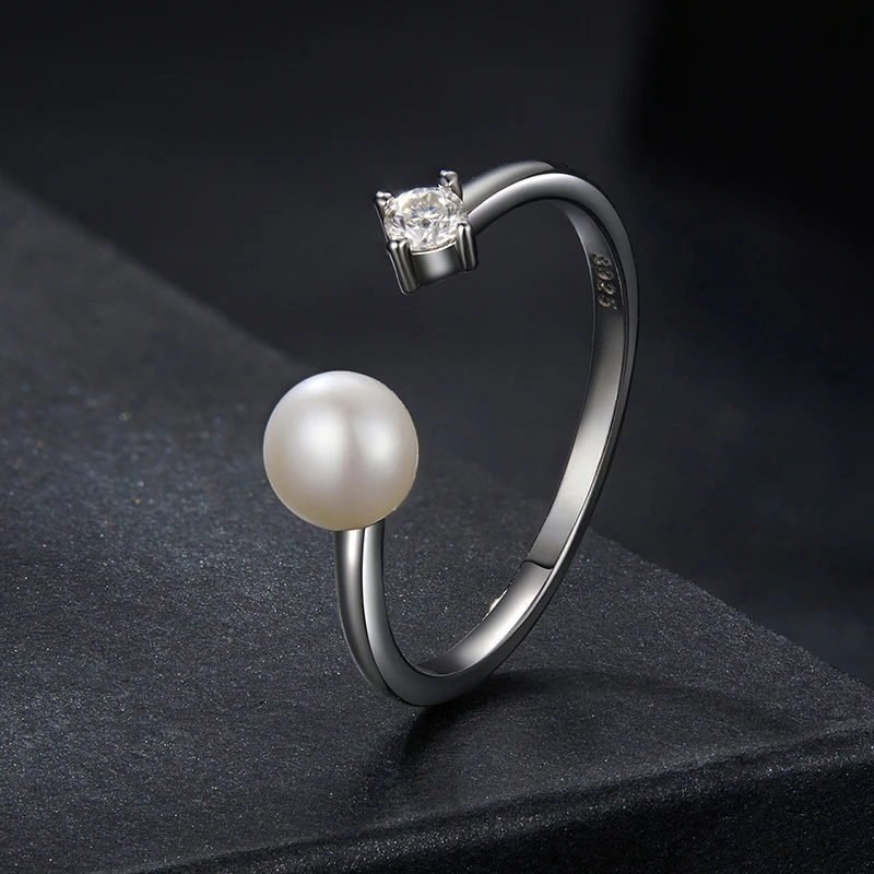 

Кольцо Bamoer U Pearl Moissanite с открытым дизайном, серебро 925 пробы, сертифицированное, регулируемое, женское, изысканное ювелирное украшение