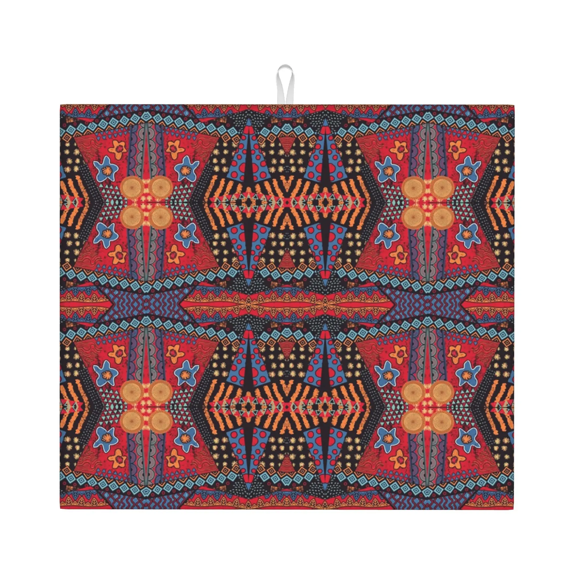 Drying Mat For Kitchen African Tribal Geometric Ankara Pattern Water Absorbent Waterproof On Slip Kitchen Counter Protector Mat