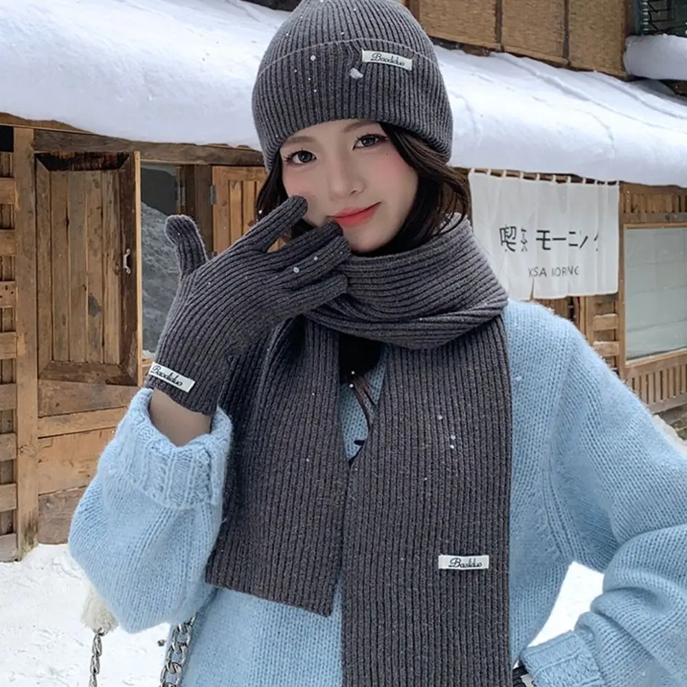 Scaldacollo tinta unita cappello sciarpa guanti set lana addensare berretto termico lavorato a maglia protezione per le orecchie ispessita berretto invernale cappello invernale