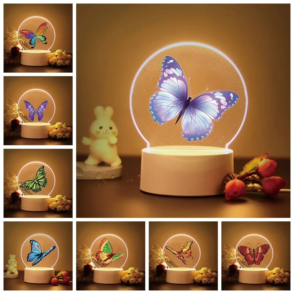 Lámpara de noche Led de acrílico de mariposas voladoras, decoración de habitación de niños, regalo de amor para niños y niñas