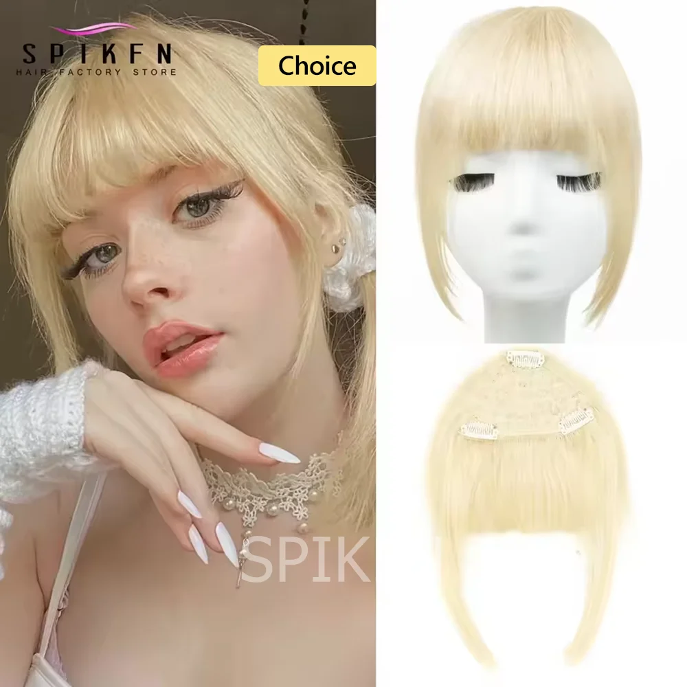 

Blonde Human Hair Bangs for Women 8 inches 20g Straight Remy Natural Human Hair Fringe Clip in Hair Pieces 3 Clips on Hairpiece