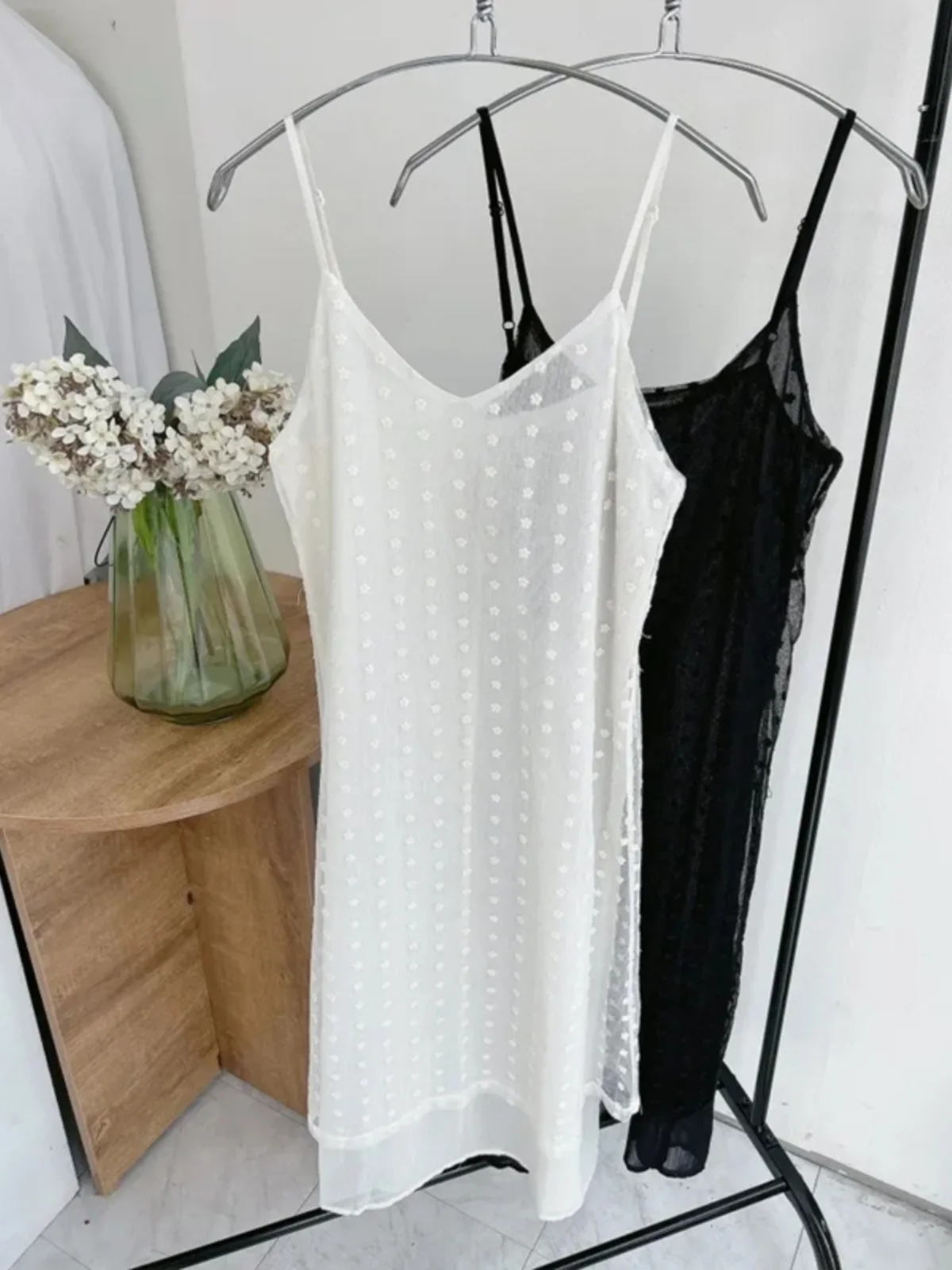 Vestido Branco ter F Primavera Verão Novo com Estampa de Poá Bordado Design em Camadas Saia Longa Estilo Coreano Ci...