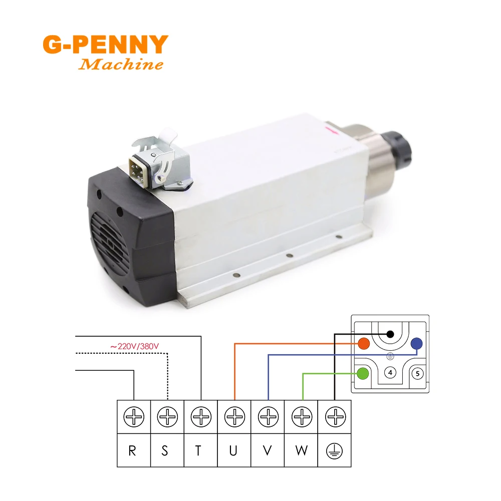 g-penny 4kw ER25 air cooled spindle motor 220v/380v square type Ceramic ball bearings