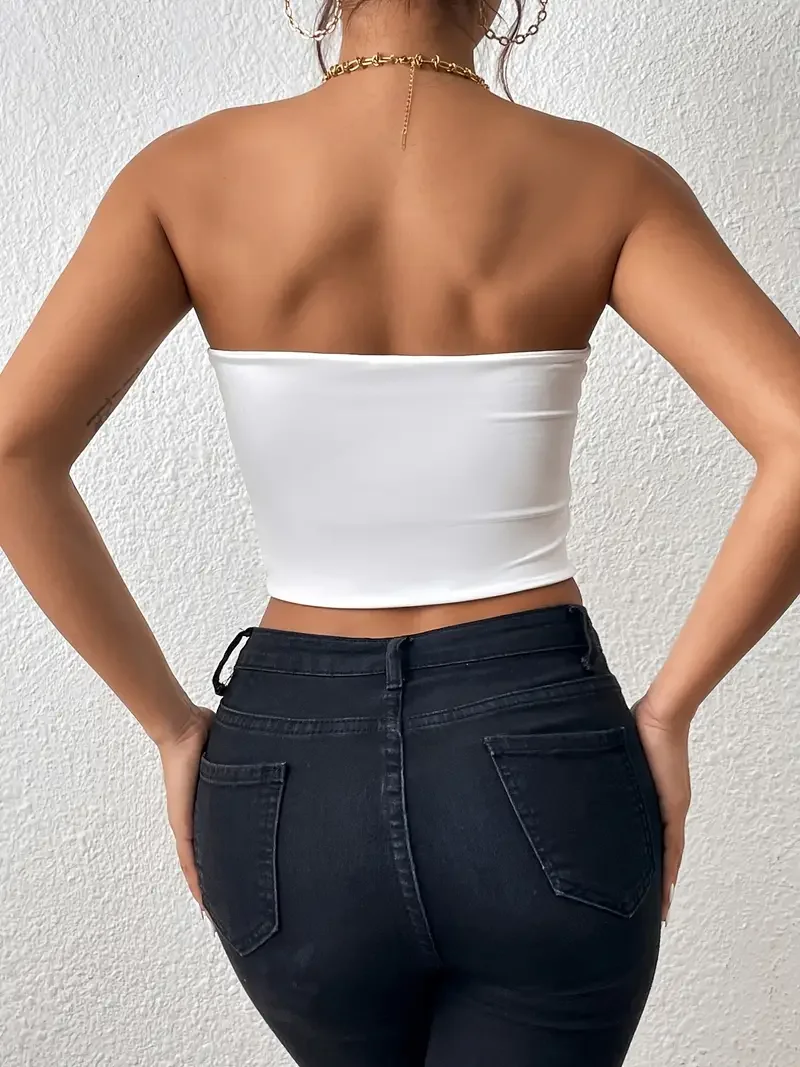 Sexy Bodycon Crop Tube Top, Solid Stretchy Tube Top, Casual Every Day Tops, Women's Clothing