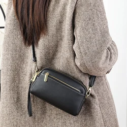 Cowhide Shoulder Crossbody Bag Women's Large Capacity Multi-layer Messenger Bag Double-zipper Crossbody Bags Purses and Handbags