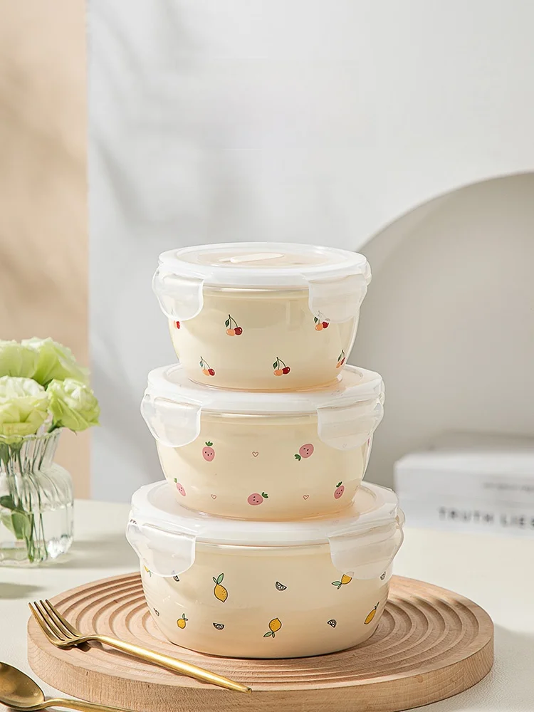 

Microwave Safe Ceramic Bowl with Lid for Steaming Eggs Lunch Box Bowls High Temperature Resistant Sealable Cute Pattern for O...