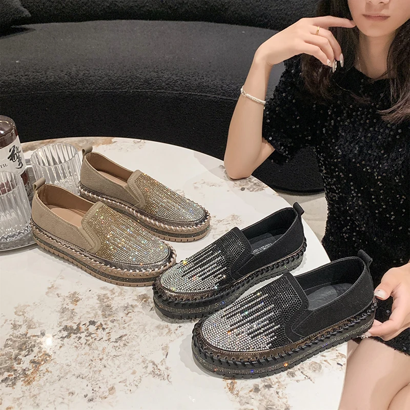 Chaussures décontractées en diamant d'eau pour femmes, chaussures plates canisées brillantes, optique de créateur de luxe, chaussures décontractées astronomiques, haute qualité, nouveau, 2025