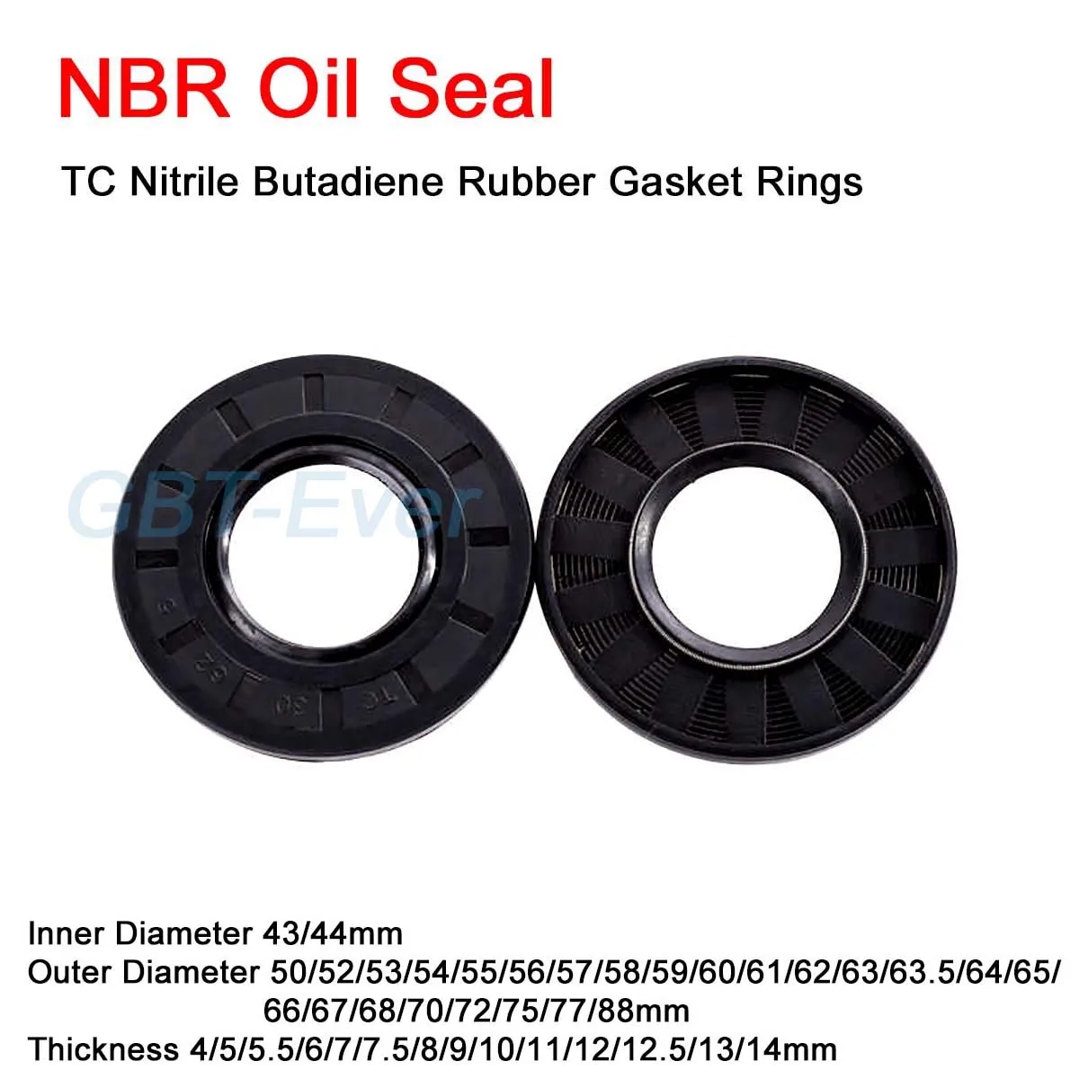 

NBR Framework Oil Seal ID 43/44mm TC Nitrile Butadiene Rubber Gasket Rings Cover Double Lip with Spring OD 50-88mm THK 4-14mm