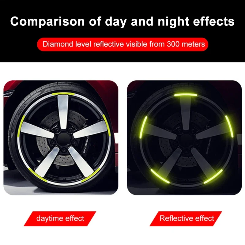 20PC 3D Car Wheel Hub Reflective Sticker Rainbow Fluorescence Luminous Stripe Tape Car Motorcycle Decals Night Driving Safety