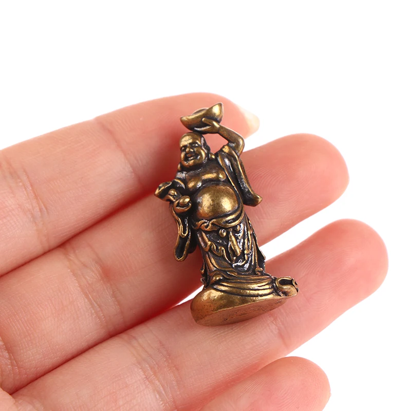 1 pz ottone Maitreya Buddha miniature figurine tasca in ottone piccola statua ornamenti decorazioni per la casa decorazione della scrivania artigianale