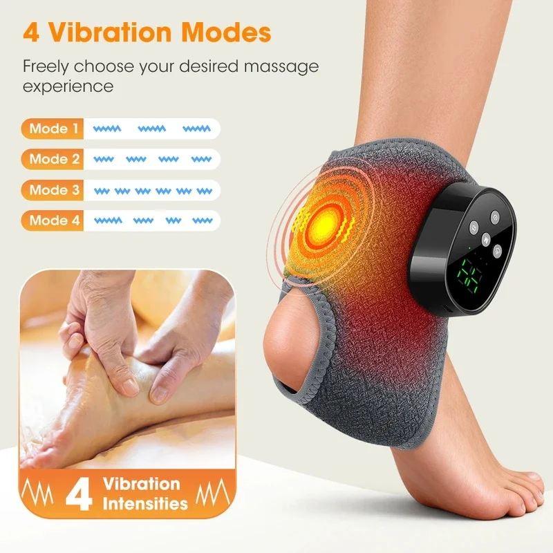 Cordless Electric Ankle Guard 4-Level Heated Vibration Massager Hot Compress Ankle Brace for Left And Right Foot