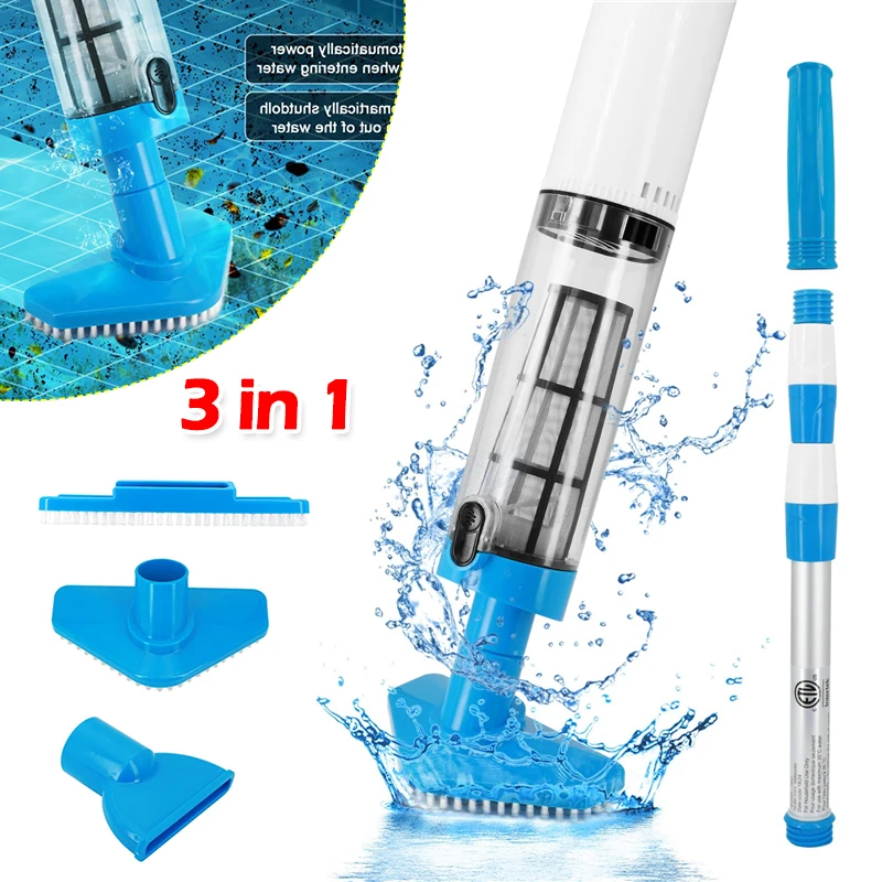 

3 in 1 Wireless Handheld Rechargeable Pool Vacuum Cleaner for Spas Hot Tubs Small Pools with Automatic Immersion Detector
