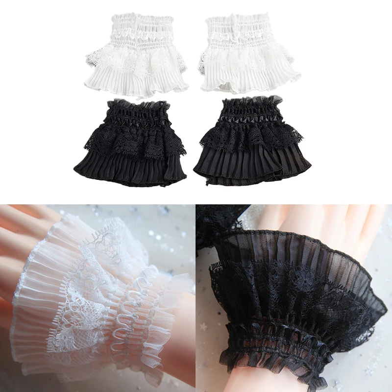 Ladies Removable Fake Cuffs Women's Lace Thin Pleated Flared Sleeve Ruffle Wristlet Sweater Top Wristlet Sleeve Cover
