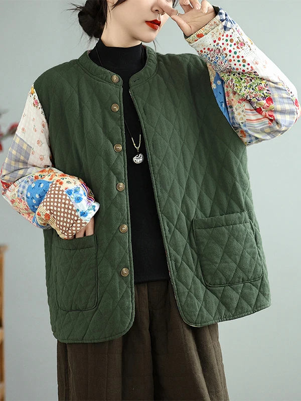 المرأة الشتاء Thiened المرقعة القطن Jaet على الوجهين ارتداء الرجعية Sle التخسيس معطف مريح فضفاض صالح طويل Sve