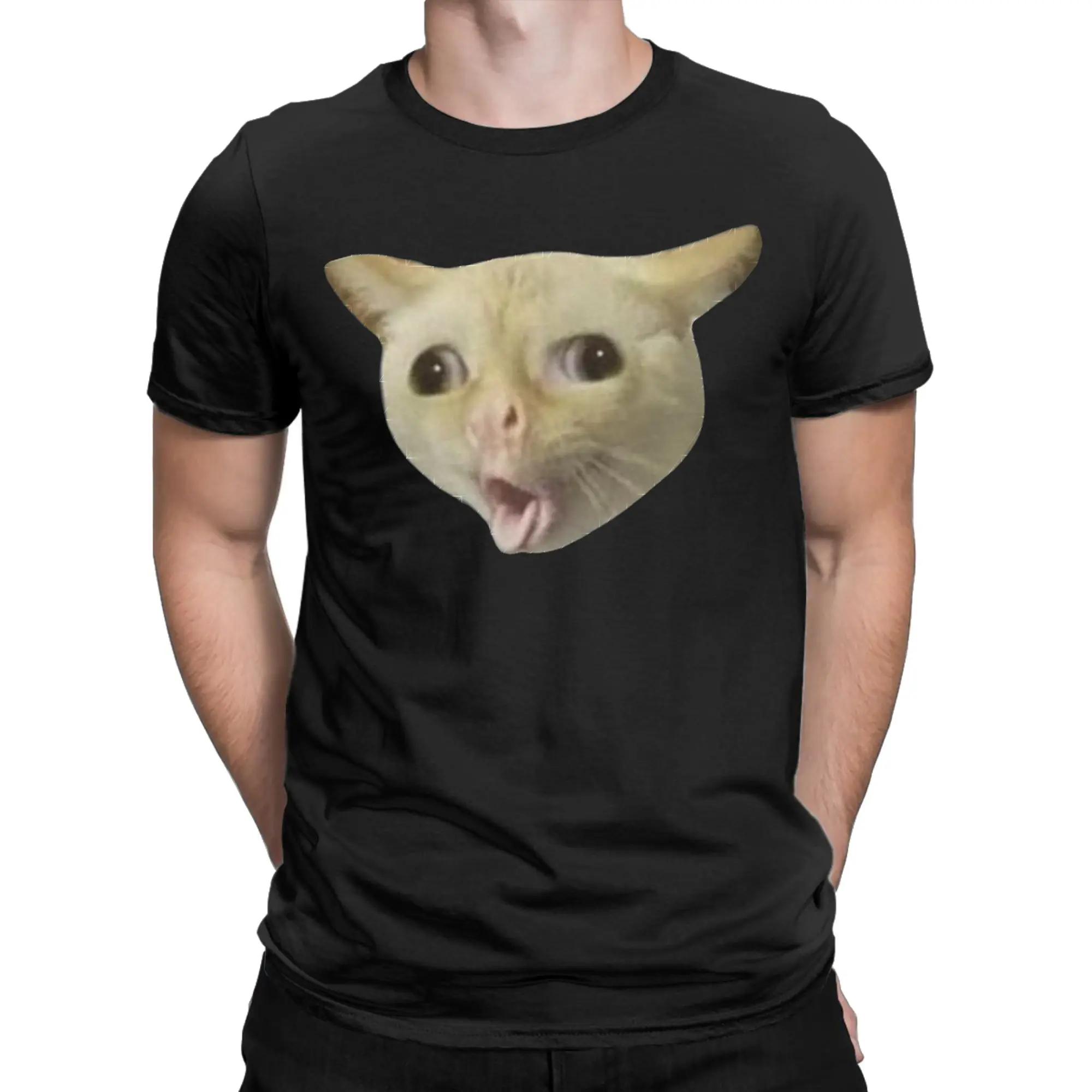 Men's T-Shirts Coughing Cat Cough meme Vintage Cotton Tees Short Sleeve  T Shirts O Neck Clothes Original