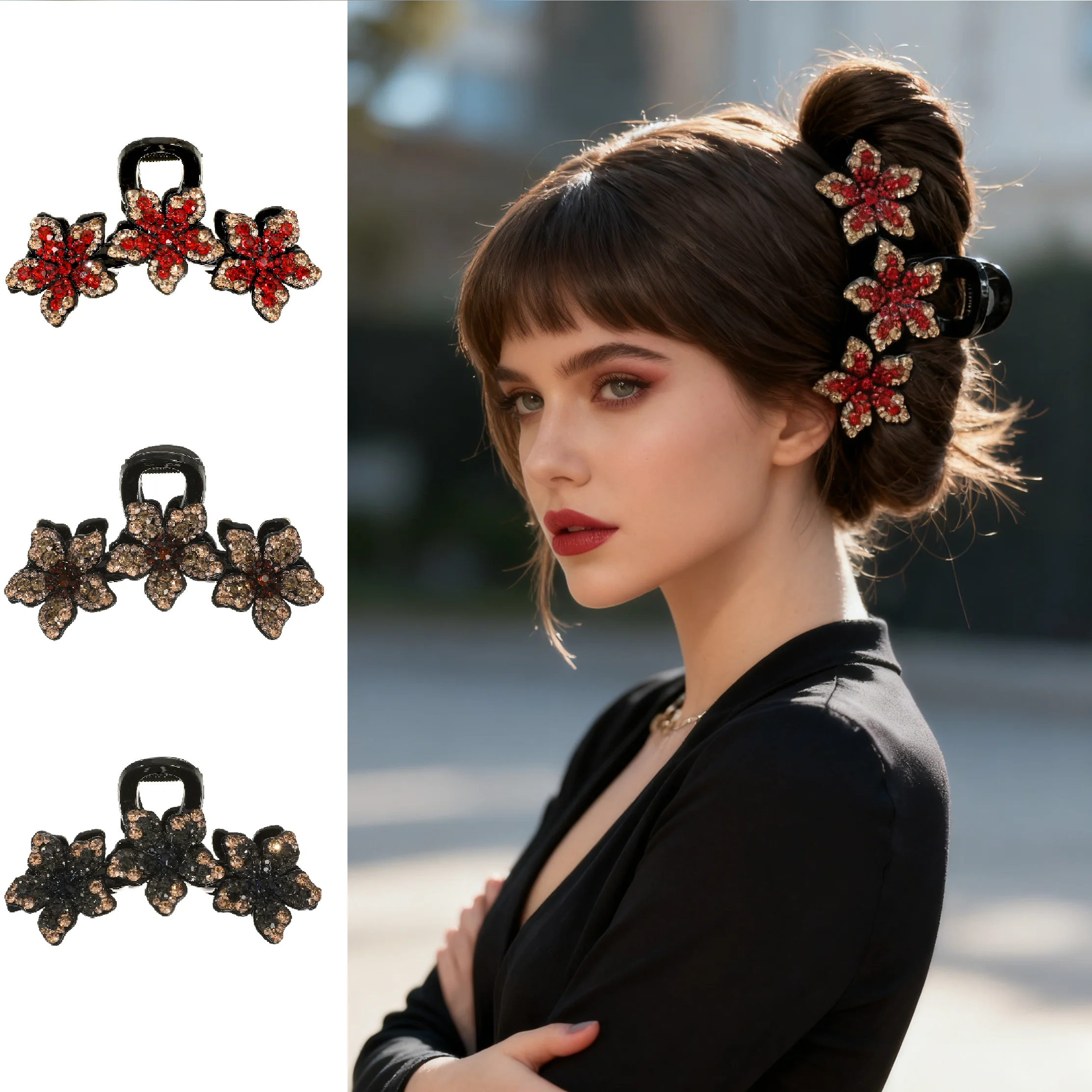 

1pc Large Rhinestone Flower Claw Clip For Women Thick Hair Girls Strong Hold Hair Clamps Headwear Barrettes Hair Accessories