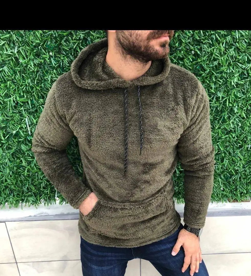 Autumn Winter Men's Side Seam Pocket Hooded Lapel No Liner Solid Plush Warm Long Sleeved Double-sided Velvet Hoodies Sweatshirts