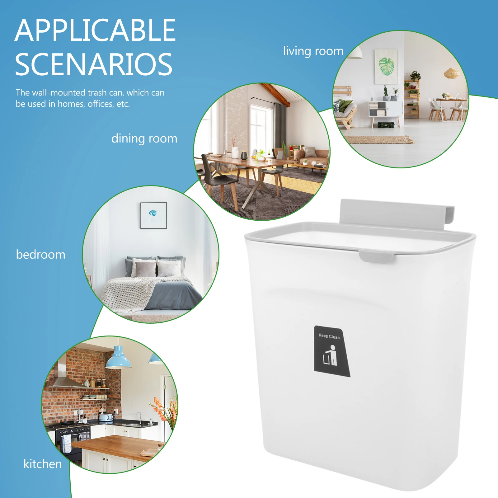 

Wall-mounted Trash Can 5L Large Capacity Metal Plastic Household Garbage Bin for Kitchen Bathroom Office Easy Install