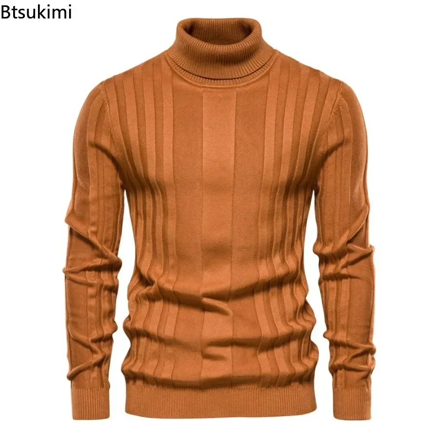 

New 2025 Men's Knitted Sweater Autumn Winter Warm Thick Sweater Male Solid High Neck Basic All Match Pull Homme Casual Sweater