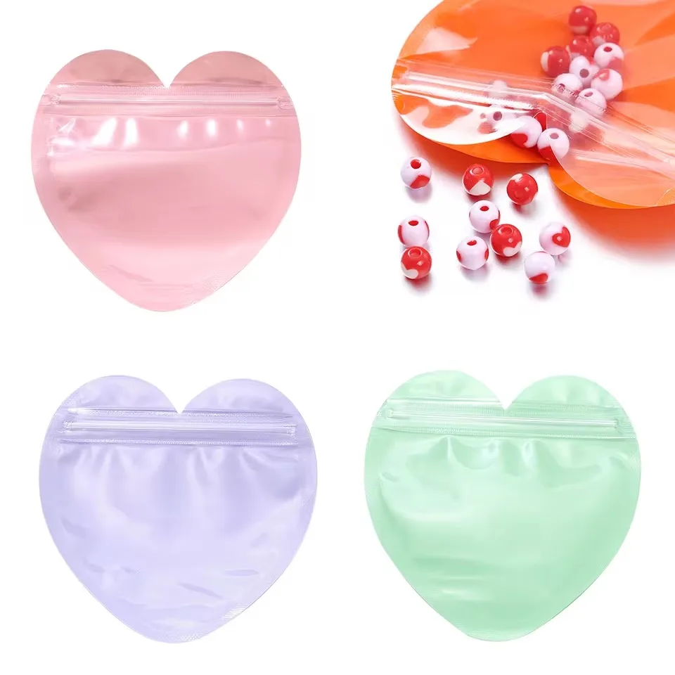 10/20/50PCS Heart Shaped Jewelry Self Sealing Bag Transparent Jewelry Packaging Bags Display Necklace Bracelet Gifts Birthday