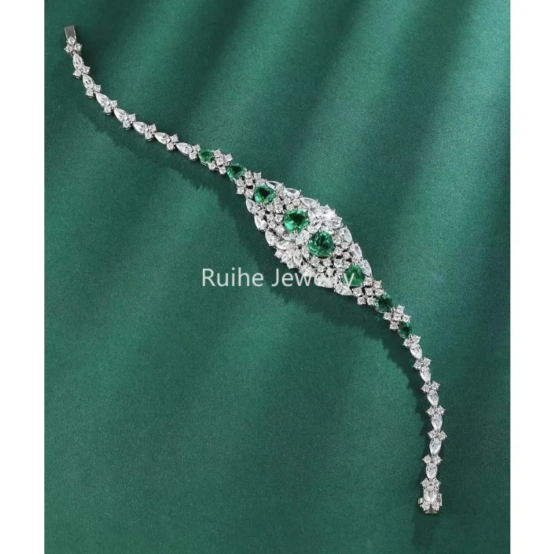 Ruihe New 925 Silver Lab Grown Emerald with 5A+ Cubic Zirconia Bracelet for Women Gemstones Jewelry Couple Jewelry Personalized