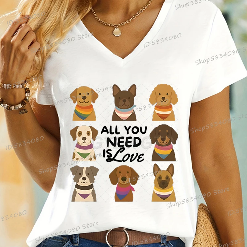All You Need Is Love T-Shirt for Women Cute Gift for LGBTQ Dog Mom Casual Tops LQBTQ Pride T-Shirts Summer Women's Clothing
