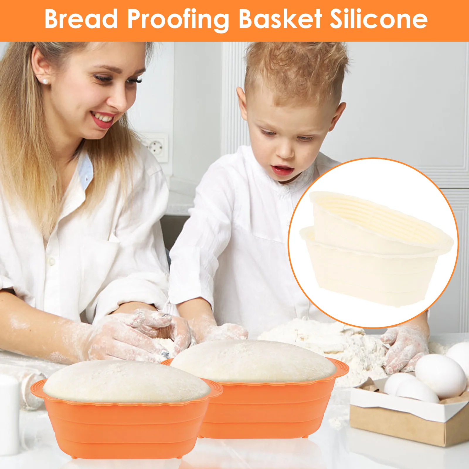 2Pcs Silicone Bread Proofing Basket Foldable Dough Proofing Bowls Reusable Sourdough Baking Basket for Kitchen 27.5x17x9.5cm