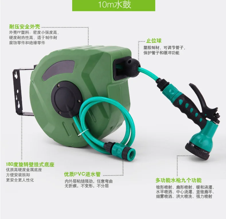 Garden Water Pipe Wall-mounted Automatic Retractable Pipe Reel, Garden Flower Watering Device, Water Drum