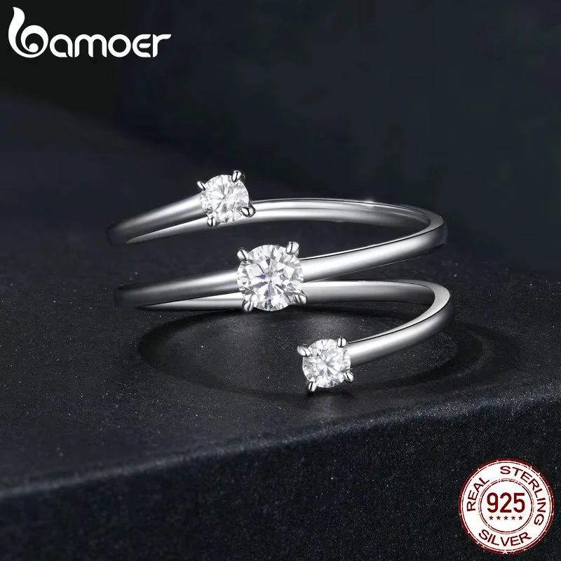 BAMOER Moissanite Multilayer Rings for Women, 925 Sterling Silver D Color VVS1 Clarity Round Cut Trendy Engagement Rings MSR043